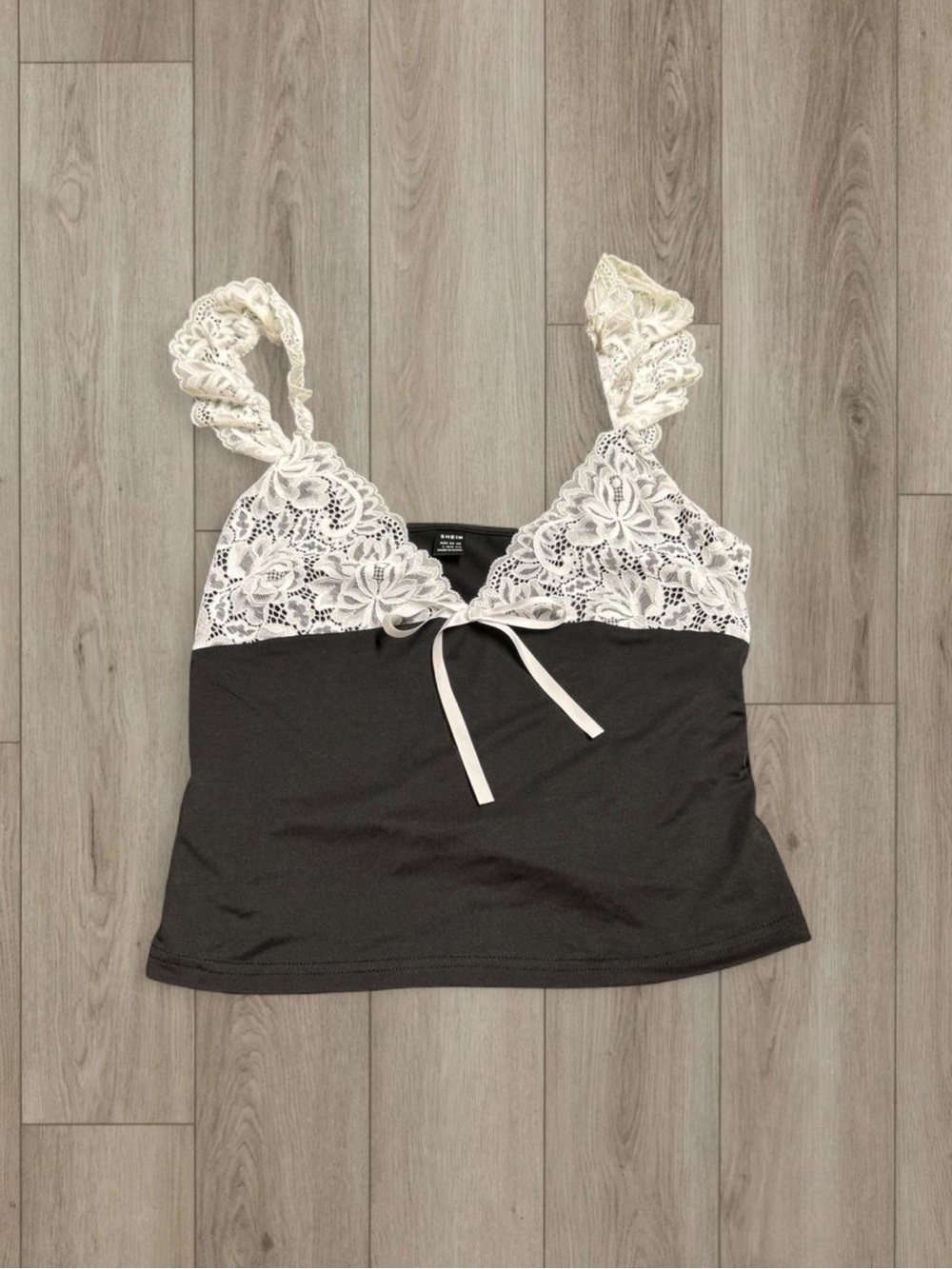 Lace-Trim Camisole Tank Top in Black and White